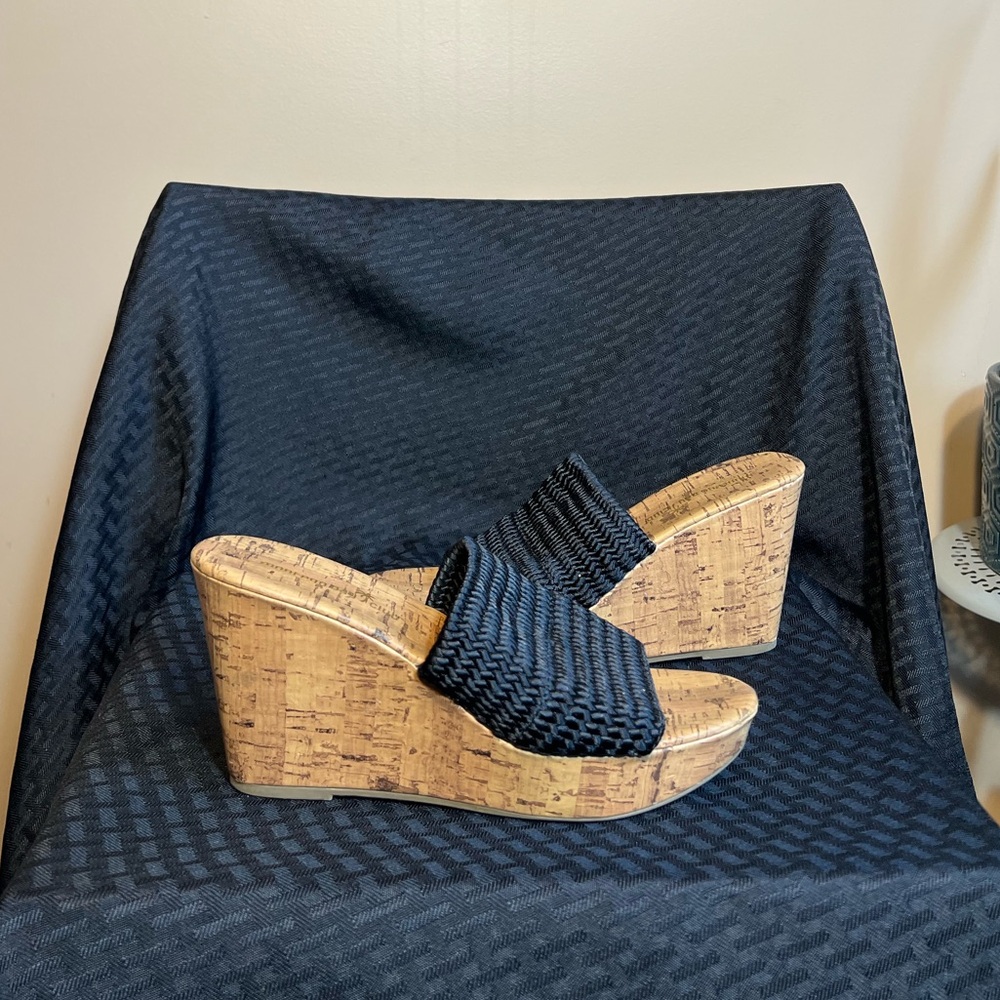 Montego Bay Club Black Woven Cork Wedges